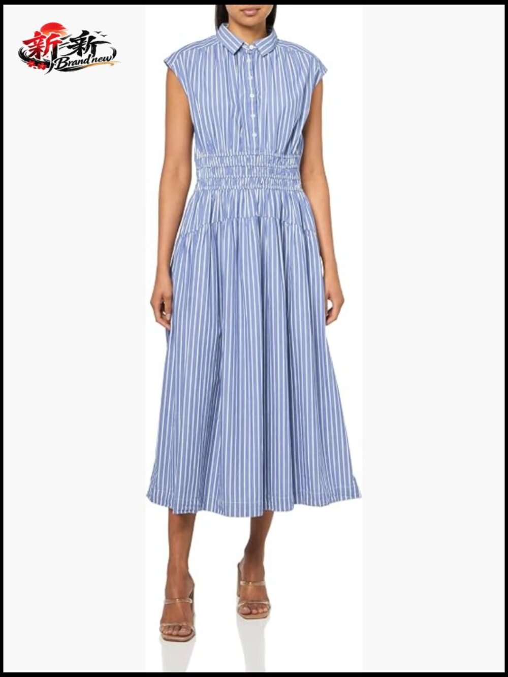 Smocked Dropped Waist Midi Dress - Cotton A-Line Short Sleeve
